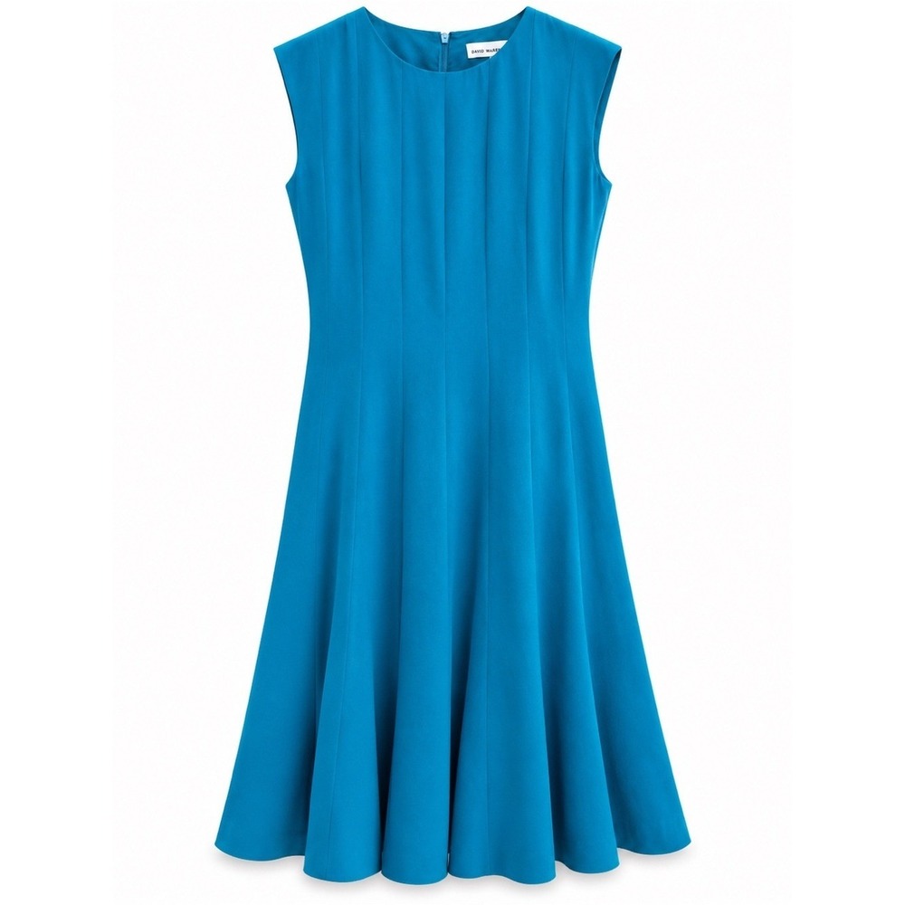 Vintage David Warren 4P Turquoise Fit Flare Midi Dress Sleeveless Wedding Guest